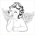 Vector illustration of dreaming cupid. Royalty Free Stock Photo